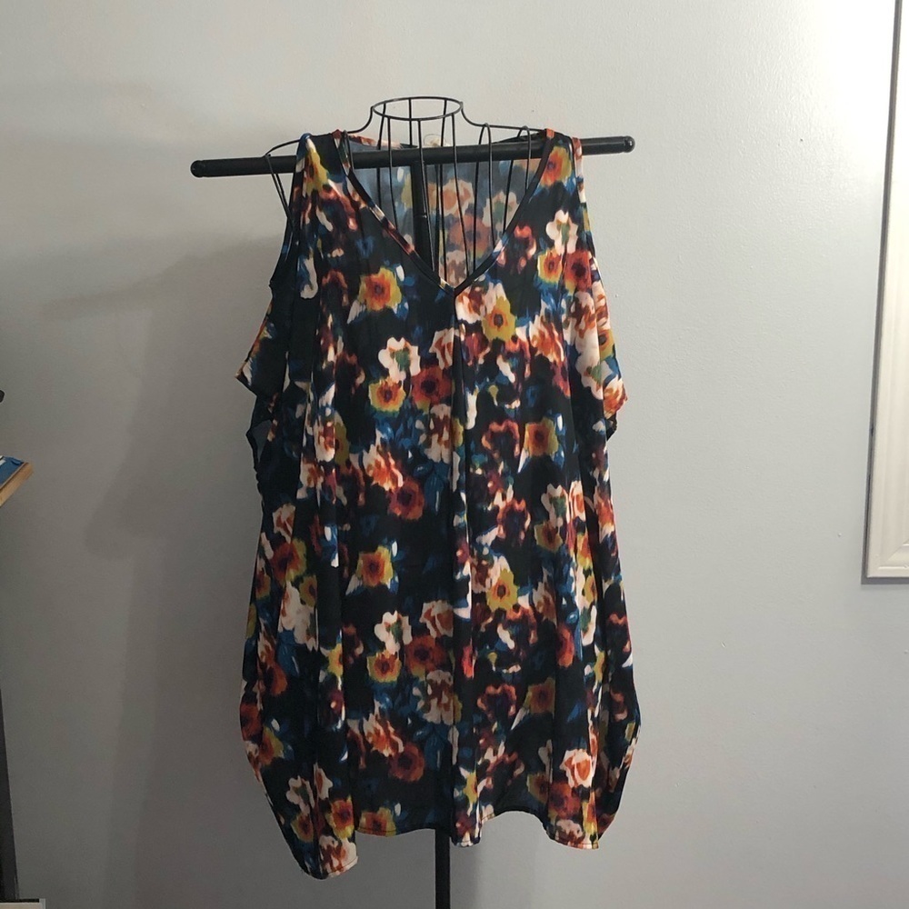 Peach Love California Open Shoulder Floral Polyester Top/Swimsuit Cover Up XL